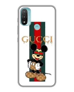 Чехол для Motorola MOTO E20 с картинкой «Микки Маус Gucci — полосы»