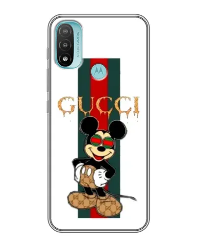 Чехол для Motorola MOTO E20 с картинкой «Микки Маус Gucci — полосы»