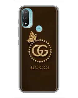 Чехол для Motorola MOTO E20 с картинкой «Gucci — золотая бабочка»