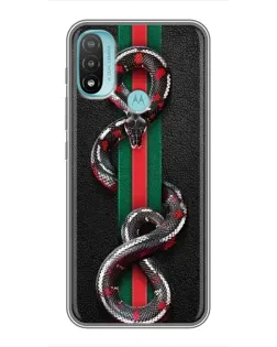 Чехол для Motorola MOTO E20 с картинкой «Gucci — змея на полосе»