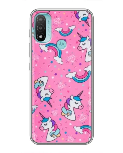 Чехол для Motorola MOTO E20 с картинкой «Unicorn паттерн розовый»