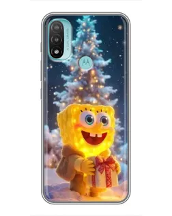 Чехол для Motorola MOTO E20 с картинкой «Рождественский Спанч Боб»