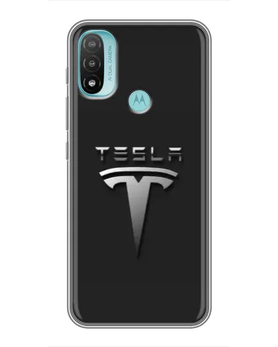 Чехол для Motorola MOTO E20 с картинкой «Стальной логотип Tesla»