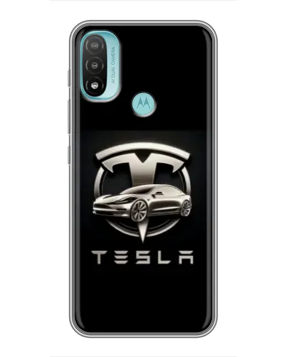 Чехол для Motorola MOTO E20 с картинкой «Tesla — серебристое авто»