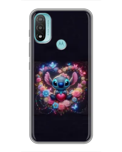 Чехол для Motorola MOTO E20 с картинкой «Stitch в цветах»