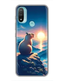 Чехол для Motorola MOTO E20 с картинкой «Закат солнца с капибарой»