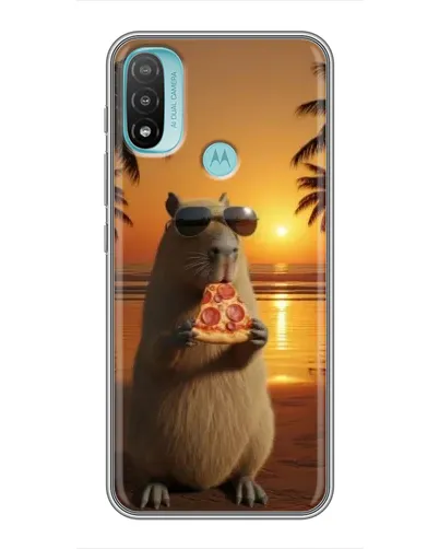 Чехол для Motorola MOTO E20 с картинкой «Капибара с пиццей»