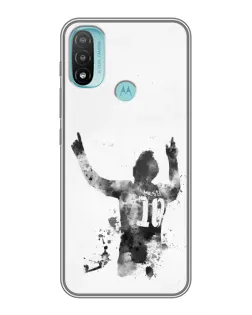 Чехол для Motorola MOTO E20 с картинкой «Черно-белый силуэт Месси»