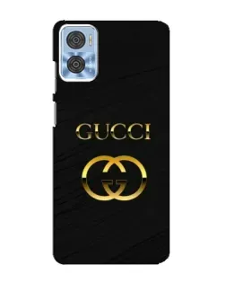 Чохол для Motorola MOTO E22 з картинкою «Золотий логотип Gucci»