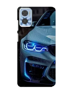 Чехол для Motorola MOTO E22 с картинкой «Взгляд BMW с синими фарами»