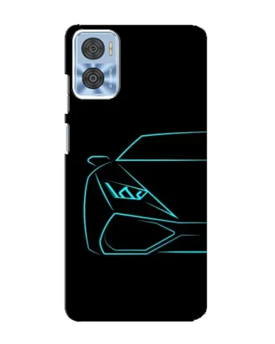 Чехол для Motorola MOTO E22 с картинкой «Голубой силуэт Lamborghini»
