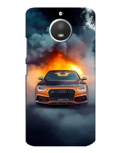Чехол для Motorola MOTO E4 с картинкой «Audi в огненном дыму»