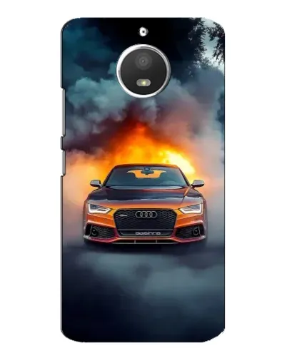 Чехол для Motorola MOTO E4 с картинкой «Audi в огненном дыму»