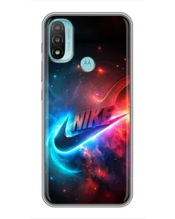 Чехол для Motorola MOTO E40 с картинкой «Огненный логотип Nike»