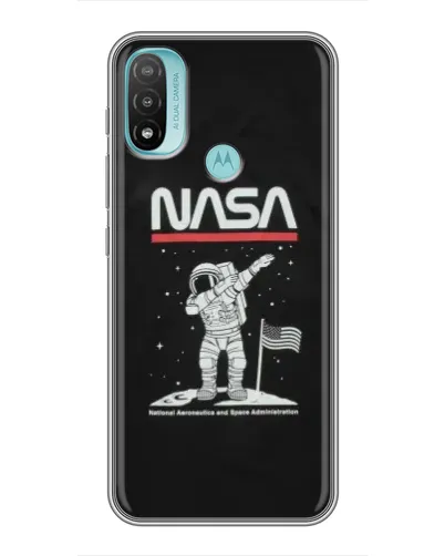 Чехол для Motorola MOTO E40 с картинкой «NASA — шагаем по Луне»