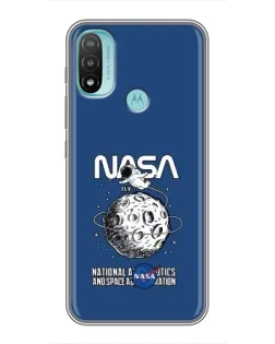 Чехол для Motorola MOTO E40 с картинкой «NASA — лунная миссия»