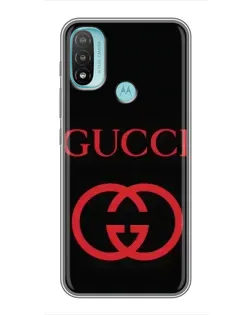 Чехол для Motorola MOTO E40 с картинкой «Gucci — красный логотип»