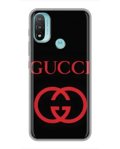 Чехол для Motorola MOTO E40 с картинкой «Gucci — красный логотип»
