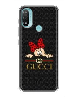 Чехол для Motorola MOTO E40 с картинкой «Минни Маус Gucci — черный»