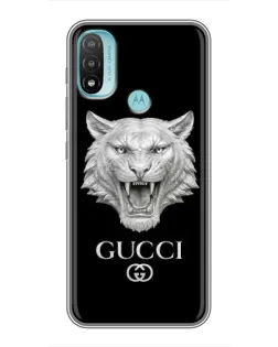 Чехол для Motorola MOTO E40 с картинкой «Gucci — серебряный лев»