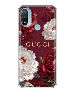 Чехол для Motorola MOTO E40 с картинкой «Gucci — бордовые розы»