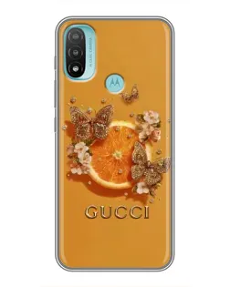 Чехол для Motorola MOTO E40 с картинкой «Gucci — золотые бабочки»