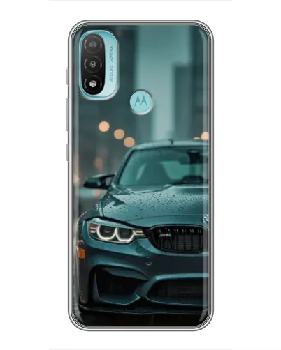 Чехол для Motorola MOTO E40 с картинкой «BMW в огнях города»