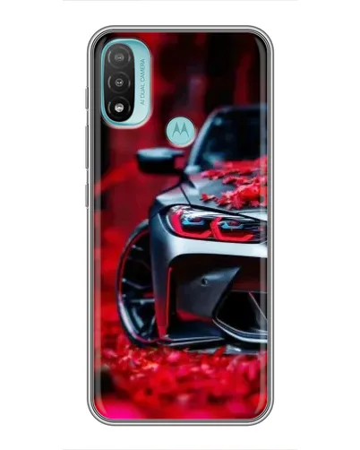 Чехол для Motorola MOTO E40 с картинкой «Спортивная BMW и цветы»