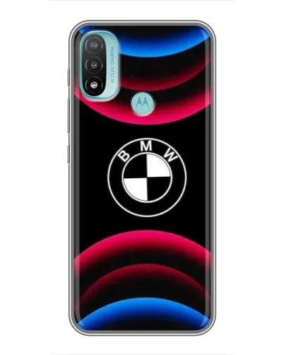 Чехол для Motorola MOTO E40 с картинкой «Логотип BMW и неоновые дуги»
