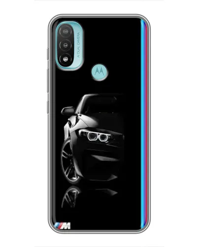 Чехол для Motorola MOTO E40 с картинкой «Силуэт BMW в темноте»