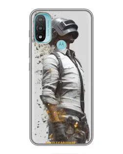 Чехол для Motorola MOTO E40 с картинкой «PUBG — боец в пыли»