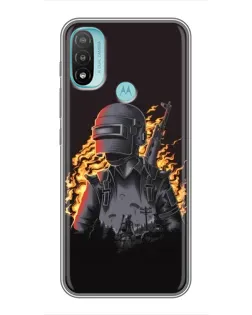 Чехол для Motorola MOTO E40 с картинкой «PUBG — огненный силуэт»