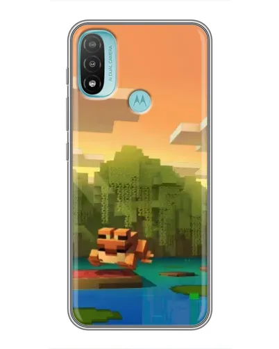 Чехол для Motorola MOTO E40 с картинкой «Майнкрафт закат солнца»