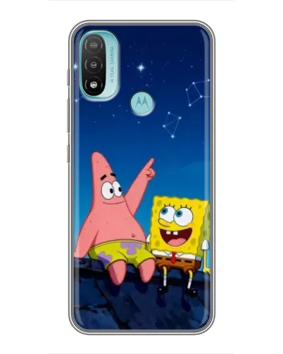 Чехол для Motorola MOTO E40 с картинкой «Губка Боб и Патрик ночью»