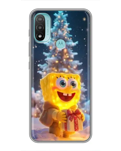 Чехол для Motorola MOTO E40 с картинкой «Рождественский Спанч Боб»