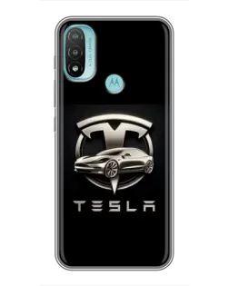 Чохол для Motorola MOTO E40 з картинкою «Tesla — срібне авто»