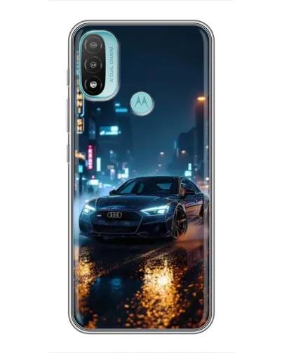 Чехол для Motorola MOTO E40 с картинкой «Ночной город и Audi»