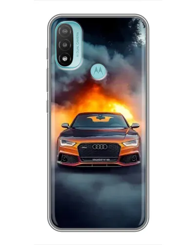 Чехол для Motorola MOTO E40 с картинкой «Audi в огненном дыму»