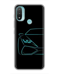 Чохол для Motorola MOTO E40 з картинкою «Блакитний силует Lamborghini»