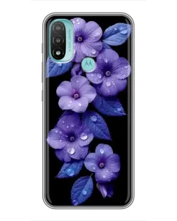 Чохол для Motorola MOTO E40 з картинкою «Фіолетові квіти з росою»