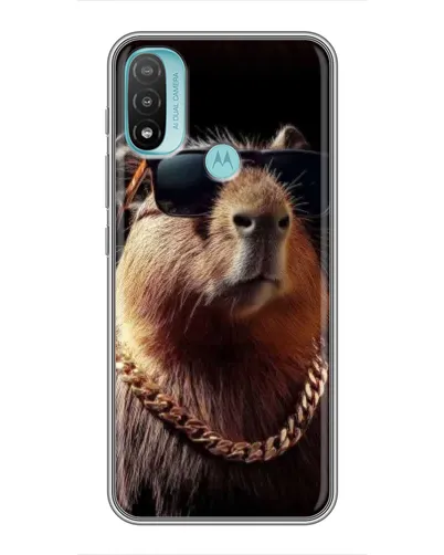 Чехол для Motorola MOTO E40 с картинкой «Капибара золотая цепь»