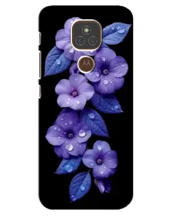 Чохол для Motorola MOTO E7 Plus з картинкою «Фіолетові квіти з росою»
