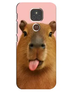 Чехол для Motorola MOTO E7 Plus с картинкой «Капибара с языком»