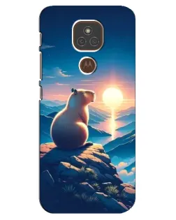 Чехол для Motorola MOTO E7 Plus с картинкой «Закат солнца с капибарой»