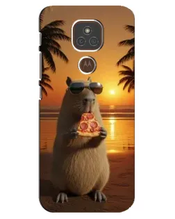 Чехол для Motorola MOTO E7 Plus с картинкой «Капибара с пиццей»