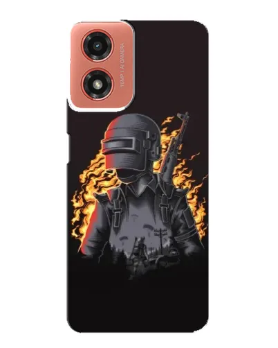 Чехол для Motorola MOTO G04 с картинкой «PUBG — огненный силуэт»