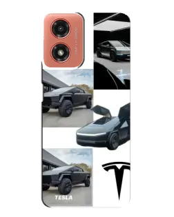 Чехол для Motorola MOTO G04 с картинкой «Коллаж Cybertruck Tesla»