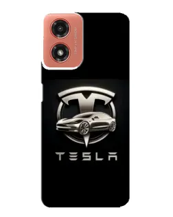 Чехол для Motorola MOTO G04 с картинкой «Tesla — серебристое авто»