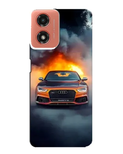 Чехол для Motorola MOTO G04 с картинкой «Audi в огненном дыму»