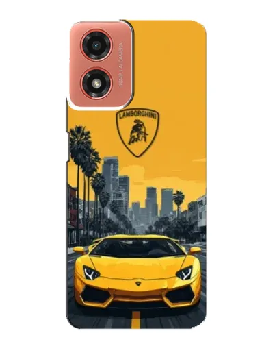 Чехол для Motorola MOTO G04 с картинкой «Желтый Lamborghini город»